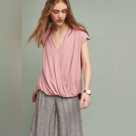 Anthropologie Saturday Sunday Clarissa V-Neck‎ Blush Pink Wrap Top Blouse Small - Picture 1 of 12
